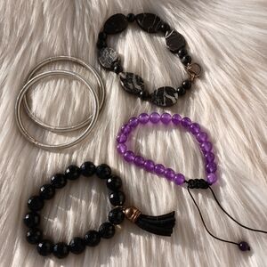 Bracelet Lot Vintage & Modern Jewelry Beaded Bracelets Purple Black Bracelets